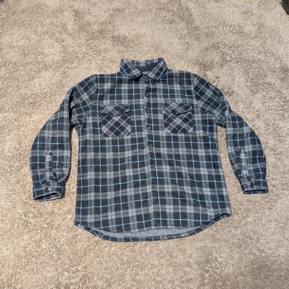 Freedom Foundry Jacket Mens Size XL Plaid Flannel Shacket Warm Black Gray Blue